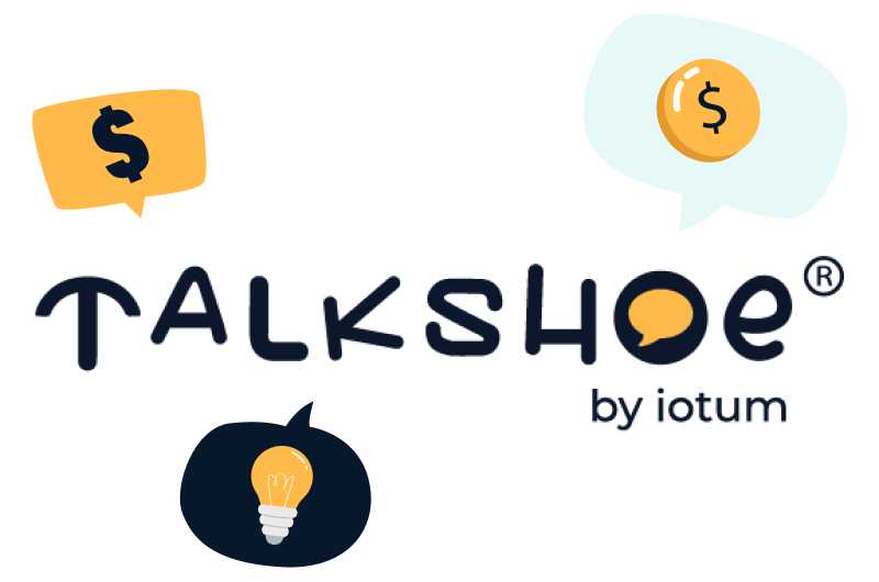 TalkShoe logo surrounded by dollars and idea icons in speech bubbles